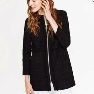 Zara Women's Black Tweed Jacket with a Zip Front Size S